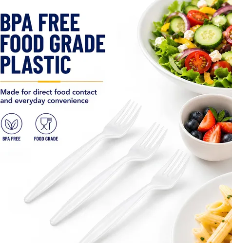 Miniatura 5 de BluShine Paquete de 600 tenedores de plástico blanco, tenedores desechables para catering, oficinas y restaurantes, cubiertos de plástico a granel