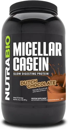 NutraBio Proteína en polvo de caseína, polvo de casien micelar, 0.88 onzas de proteína de digestión lenta, ayuda a mantenerte lleno, recuperación y
