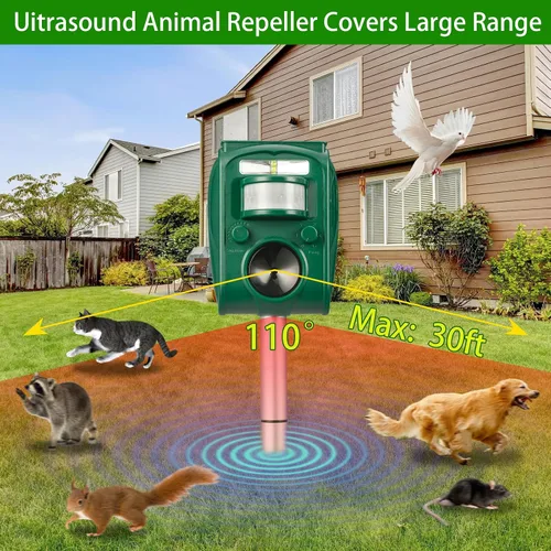 Miniatura 5 de Repelente solar ultrasónico de animales al aire libre, disuasorio de ardillas para gatos, perros y ciervos activado por movimiento, con luz
