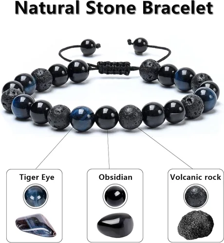 Miniatura 29 de SAMXY Triple Protection Bracelet, 8mm Healing Crystal Bead Bracelet, 3pcs Blue Red Tiger's Eye Obsidian Hematite Bracelet Women Men