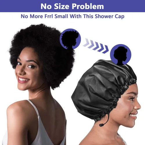 Miniatura 6 de 1 pieza de gorro de ducha, gorro de baño de doble capa y ajustable para la ducha, gorro de pelo extragrande reutilizable para mujer, exterior