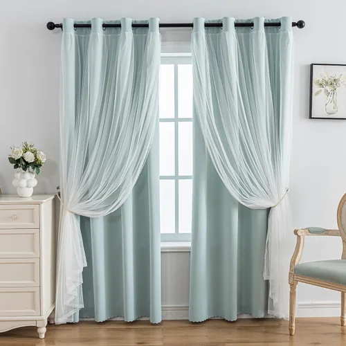 Miniatura 10 de Anytime Cortinas opacas y transparentes para ventana, par de paneles de cortinas lisas con ojales en la parte superior, 35 pulgadas de ancho x 63