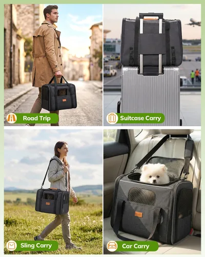 Miniatura 4 de morpilot - Bolsa de transporte para mascotas, portátil, de tela plegable, para perros o gatos, jaula para mascotas con zíperes de seguridad