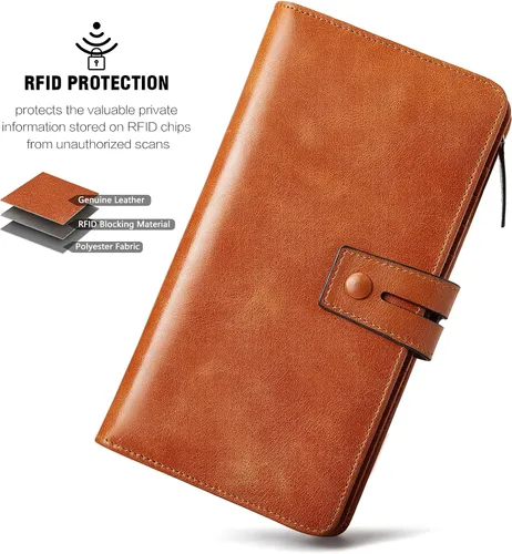 Miniatura 5 de BOSTANTEN Carteras de cuero para mujer con bloqueo RFID de gran capacidad tarjetero triple para mujer