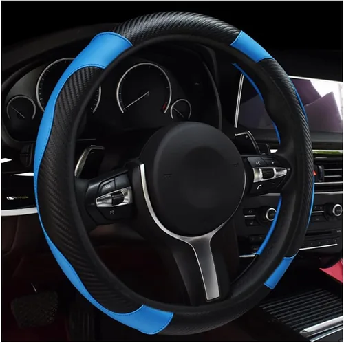 Miniatura 10 de povtii Funda para volante de automóvil, protector de cuero transpirable de 15 pulgadas, fundas cómodas antideslizantes para volante de vehículo