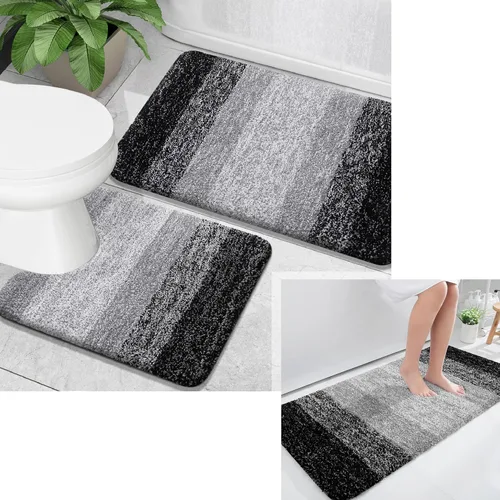 OLANLY Juego de 2 alfombras de baño y alfombras de baño ombré, tamaño 47 x 24 pulgadas y juego de alfombras de baño 30 x 20 + 24 x 20 pulgadas,