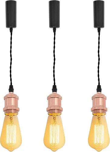 Miniatura 47 de Kiven 3 luces H System Track Mini colgante, soporte de lámpara con acabado negro perla, kit de luces de riel, colgante de rosa, tela trenzada