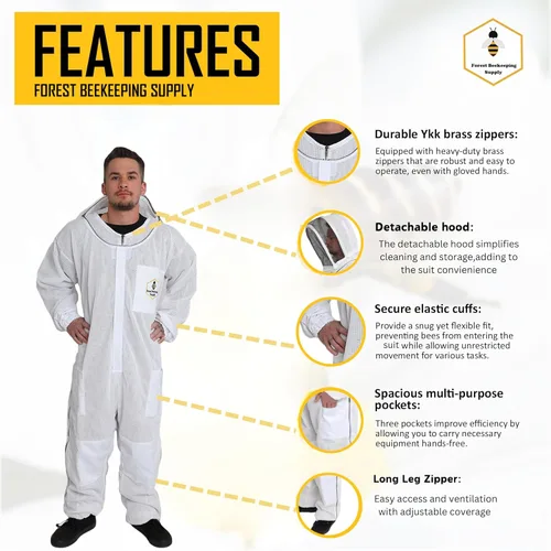 Miniatura 3 de Traje de abeja ventilado de 3 capas, kit de traje de apicultor con velo de esgrima desmontable y guantes de abeja (2XL)
