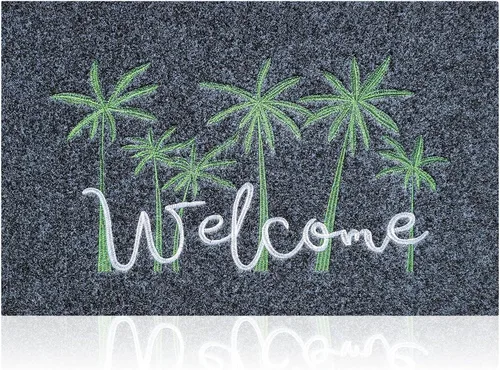 Tapetes grandes de bienvenida para puerta delantera, exterior, tapete de entrada para puerta de entrada exterior con respaldo de goma Palmera-gris