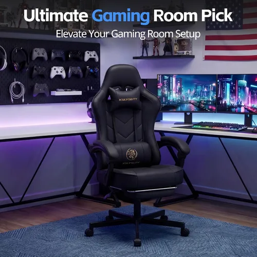 Miniatura 3 de Silla de escritorio para juegos para computadora, silla de oficina ergonómica de respaldo alto con reposapiés y soporte lumbar, sillas giratorias
