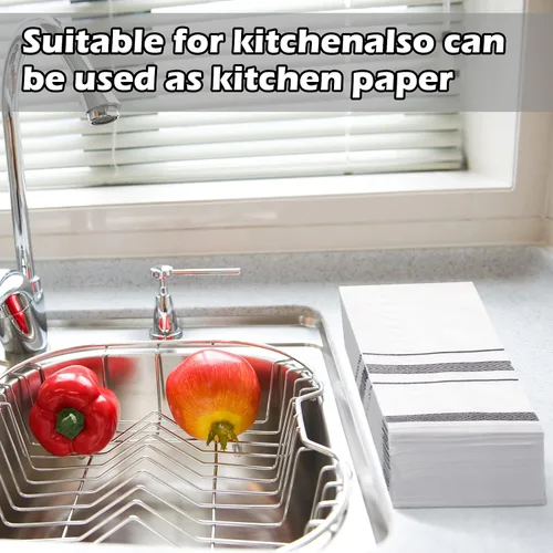 Miniatura 6 de Teling Paquete de 200 toallas de mano desechables para baño, toallas de papel suaves y absorbentes, como líneas plateadas, servilletas de papel