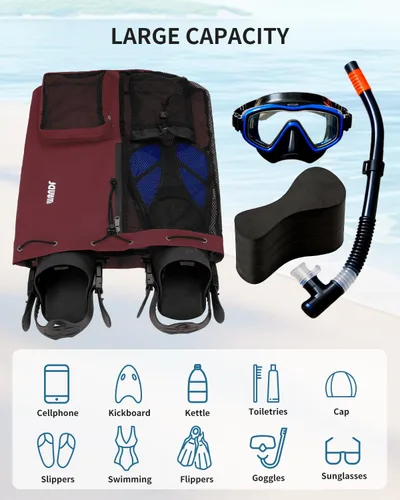 Miniatura 4 de WANDF Mochila de Malla con Cordón para Natación, con Bolsillo para Artículos Húmedos, para Natación, Gimnasio y Equipo de Entrenamiento Rojo
