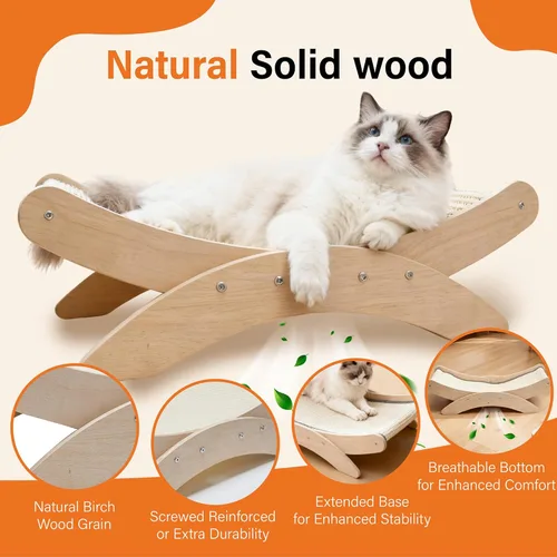 Miniatura 2 de Cama rascador para gatos de interior – Poste rascador de sisal natural extra grande de 25 pulgadas con hamaca resistente marco de madera maciza