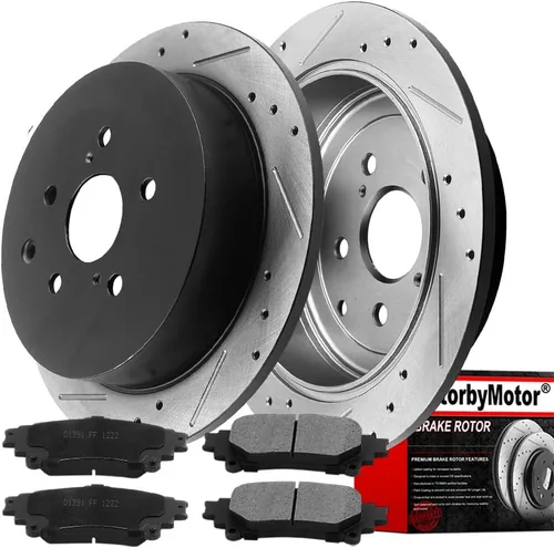 MotorbyMotor Rotores de freno trasero de 12.165 in para Lexus RX350 RX450H, Toyota Highlander Sienna rotor perforado y ranurado y kit de pastillas