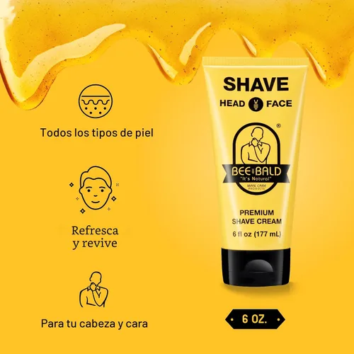Miniatura 3 de Bee Bald Crema de Afeitar Premium SHAVE se Aplica Ligera y Suave, Increíblemente Tersa y Rápida Tanto para la Cara como para la Cabeza, 6 Fl Oz