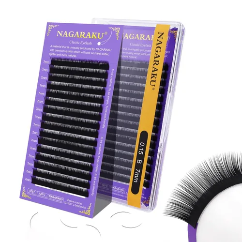 Miniatura 199 de NAGARAKU Extensiones de pestañas, pestañas individuales, 0.05mm, rizo D, 15mm, clásico, negro mate, suave, natural, profesional, 16 filas, 0.05-D