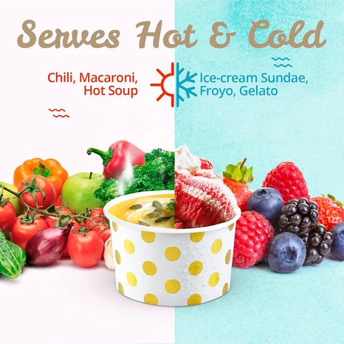Miniatura 7 de MATICAN Vasos de papel para helado, paquete de 100 cuencos desechables de postre de 5.5 onzas para bebidas calientes y frías, 5.5 onzas, lunares