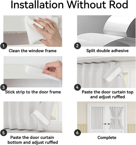 Miniatura 3 de Vatge - Cortinas autoadhesivas para puerta francesa, tratamiento de ventana con filtro de luz sin varillas ni perforaciones para puertas de cristal