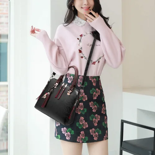 Miniatura 6 de Dayfine Bolso de mano de cuero para mujer, bolso de mano con asa superior, bolso de hombro con cremallera, bolso cruzado, lindo colgante de gato