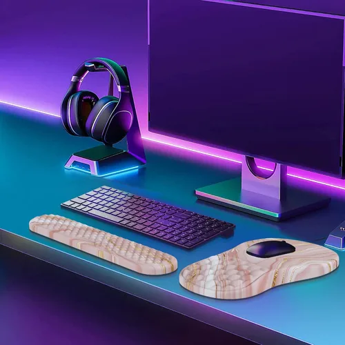 Miniatura 9 de HAOCOO Reposamuñecas para teclado, alfombrilla de mouse ergonómica con reposamuñecas, teclado 3 en 1 y alfombrilla de mouse con juego de posavasos
