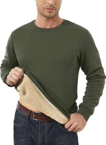 Miniatura 6 de MAGCOMSEN Sudaderas con forro de sherpa para hombre, sudadera básica de invierno con cuello redondo