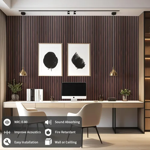 Miniatura 4 de AMZDEPOT Panel de pared de listones de madera, paneles de madera de 48 x 24 pulgadas para pared, paneles de pared insonorizados 3D, paneles Nogal