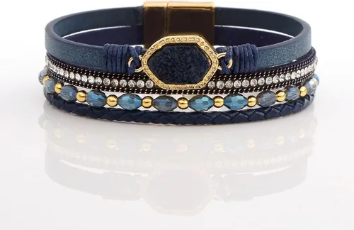 Miniatura 5 de Jewbelet - Pulsera de cuero estilo bohemio con cuentas de cristal con cierre de joyería para mujer