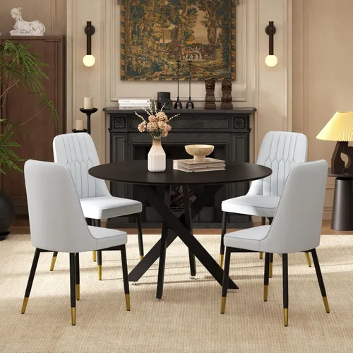 Miniatura 28 de RGZ Juego de mesa de comedor redonda negra de mediados de siglo para 2, mesa de cocina pequeña de madera circular de 36 pulgadas y 2 sillas