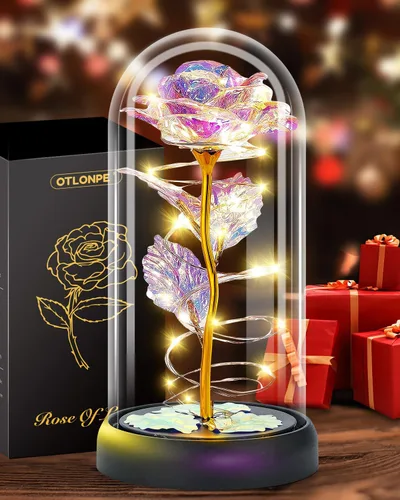 Miniatura 11 de Otlonpe Regalos de flores para el día de la madre para mamá de hija e hijo, regalo de rosas iluminadas de vidrio preservado para siempre, para Azul