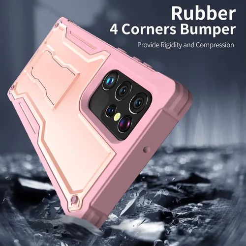 Miniatura 5 de ExoGuard Funda para Samsung Galaxy S22 Ultra, funda de goma resistente a prueba de golpes con soporte incorporado (rosa)