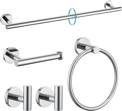 Miniatura 14 de TURS Juego de accesorios de baño de acero cepillado de 5 piezas, juego de barra de toalla de baño de acero inoxidable SUS304, kit de accesorios