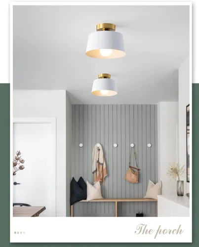 Miniatura 6 de Lámpara de techo, lámpara de techo para pasillo con placa dorada y pantalla blanca, lámparas de porche de estilo moderno y simple, montaje Blanco