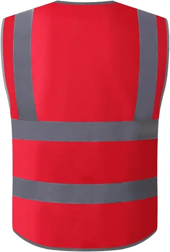 Miniatura 2 de XIAKE Chaleco de seguridad reflectante para hombres y mujeres, chaleco de alta visibilidad clase 2 con bolsillos, cumple con las normas ANSI Rojo