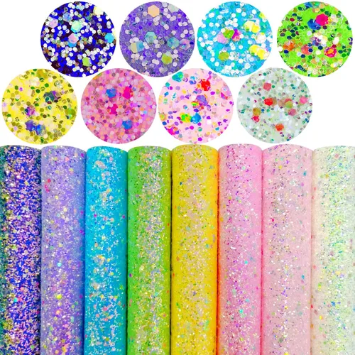 Miniatura 9 de Sábanas de piel sintética con estampado de copos de nieve de Navidad, 8 x 12 pulgadas, tela brillante con purpurina fina para lazos, manualidades