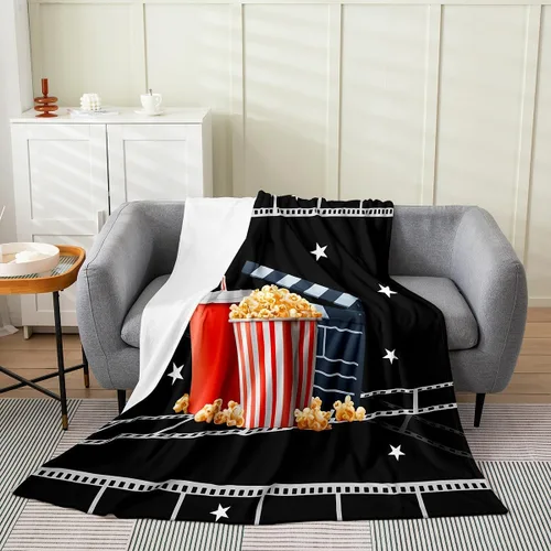 Miniatura 21 de Feelyou Manta de felpa para cine, manta de franela con patrón de palomitas de maíz para niños, niñas, adolescentes, póster de cine para todas