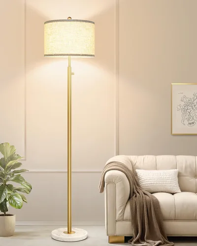 Miniatura 13 de 【Actualizado】Lámparas de pie doradas regulables para sala de estar, bombilla LED de 11 W incluida, lámpara de pie moderna con base de mármol, luz