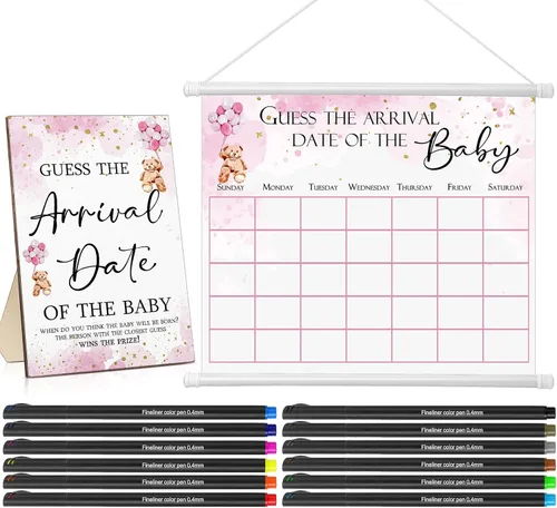 Miniatura 15 de Sintuff Calendario de fecha de vencimiento de Baby Shower Guess incluye 1 letrero de madera de Adivina la fecha de llegada del baby shower, 1