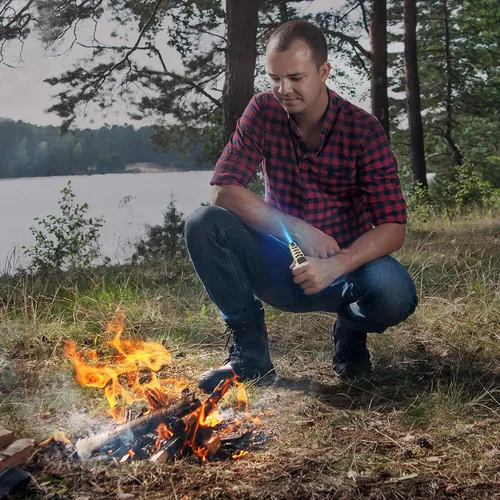 Miniatura 5 de Linterna de butano, encendedor de cocina resistente al viento para exteriores, recargable y ajustable, con llama de chorro de butano con seguridad