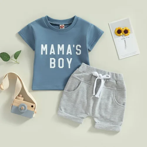 Miniatura 2 de Ropa de verano para bebé, niño, camiseta de manga corta, con cordón, conjunto de 2 piezas, trajes casuales para bebés