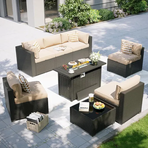Miniatura 41 de Aoxun Juego de muebles de patio, 7 piezas de sofás seccionales para exteriores con funda impermeable, mimbre de ratán para exteriores, juego