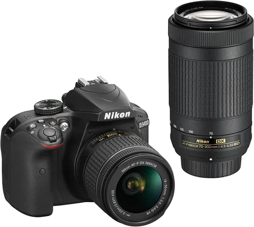 Nikon Cámara D3400 DSLR con AF-P DX NIKKOR 0.709-2.165 in f/3.5-5.6G VR y AF-P DX NIKKOR 2.756-11.811 in f/4.5-6.3G ED (renovada)