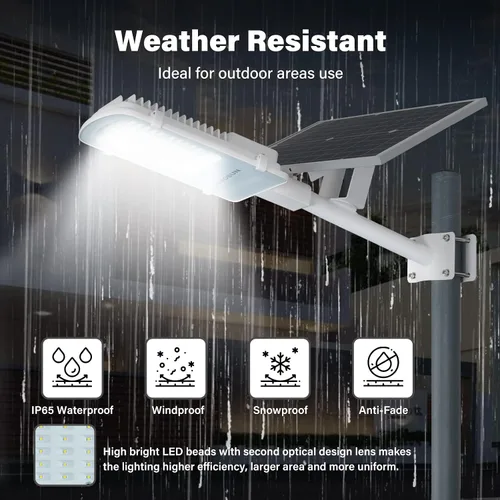 Miniatura 5 de Gebosun Farola solar, luces LED solares de 100 W, funciona desde el atardecer hasta el amanecer, 8600 lm, 6000 K, IP65 impermeable, montado