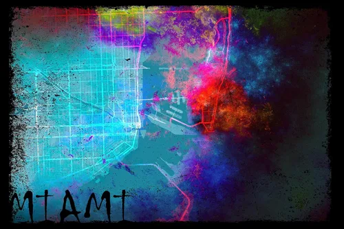 100% Smooth Cotton Paper - Miami, Florida, USA Original Map Design Colourboo - Art Print Poster Photo Gift - Size: 24 x 16 Inches