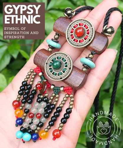Miniatura 4 de DREMINOVA - Collares de cuentas bohemios para mujer, con colgante largo, cuentas de madera de piedra, collar de madera hecho a mano para mujer