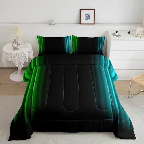 Miniatura 16 de Feelyou Juego de edredón geométrico degradado para adolescentes, tamaño individual, para niños y mujeres, azul, rojo y negro, juego de ropa de cama