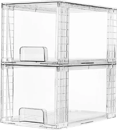 Vtopmart Paquete de 2 Cajones de Almacenamiento Apilables Grandes, Organizadores de Cajones de Acrílico Transparente con Asas, Fácil Montaje para