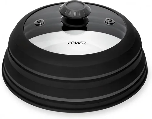 Miniatura 11 de FPVIER Cubierta plegable para salpicaduras de microondas - Tapa ventilada de silicona y vidrio con mango de fácil agarre, se ajusta a platos