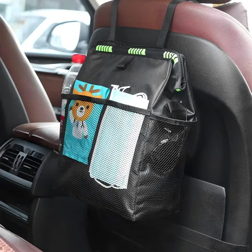 Miniatura 6 de Fekey&JF Bote de basura colgante para coche con bolsillos de almacenamiento, bolsa de basura impermeable y a prueba de fugas Oxford para automóvil