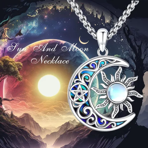 Miniatura 199 de Collar de pentagrama de plata de ley con triple luna, diosa celta, nudo celta, nudo de brujas, Ankh, sol y luna, Hécate, lilith, Santa Muerte