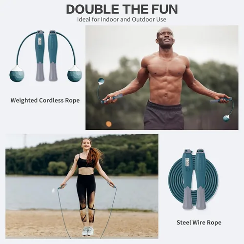Miniatura 3 de Cuerda de saltar con contador – Saltar sin cuerda inalámbrica para entrenamiento de fitness – Cuerda de velocidad con mango digital para ejercicios